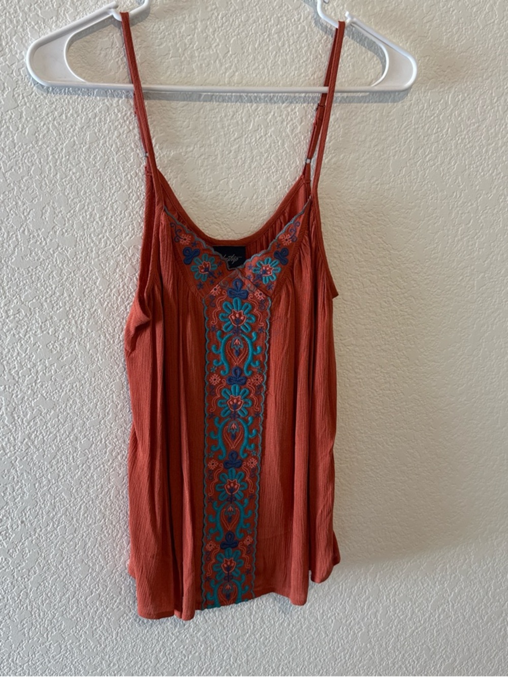 Daytrip Rust Tank with Turquoise & Blue Embroidery